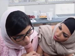 Julianna Vega and Mia Khalifa dealing with a huge cock