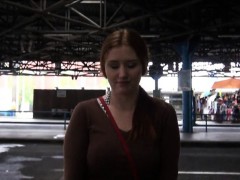 Natural busty redhead Helen flashed and railed in public